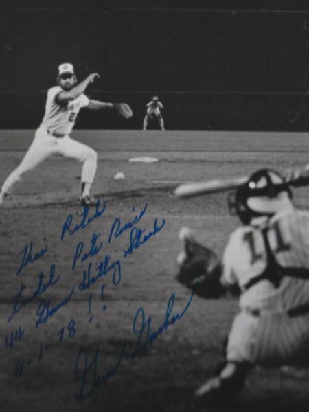 Gene Garber ends Pete Rose hit streak.